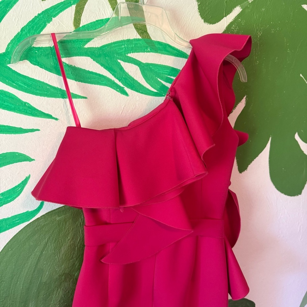 Jovani One-Shoulder Ruffle Mini Dress in Fuchsia - Picture 4 of 6